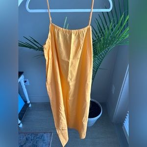 Orange Tangerine Linen Midi Dress Paper Bag Style🧡